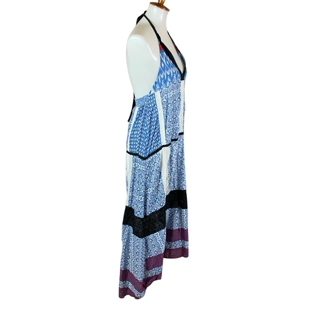 Khaadi Khaas Boho Halter Maxi Dress Blue Patchwork 100% Cotton Small - Picture 3 of 6